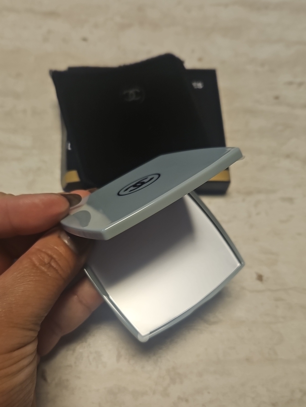 Gray Compact Mirror with Logo